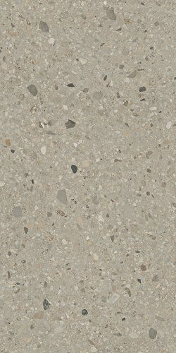 The image shows a 300x600 tile in a light greige tone with a terrazzo styling 