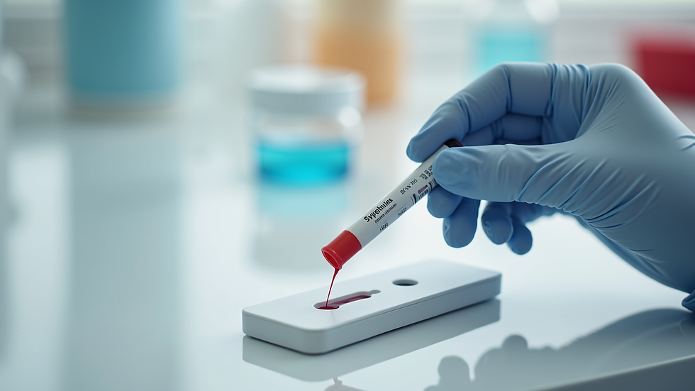 Close-up view of a medical testing kit for syphilis
