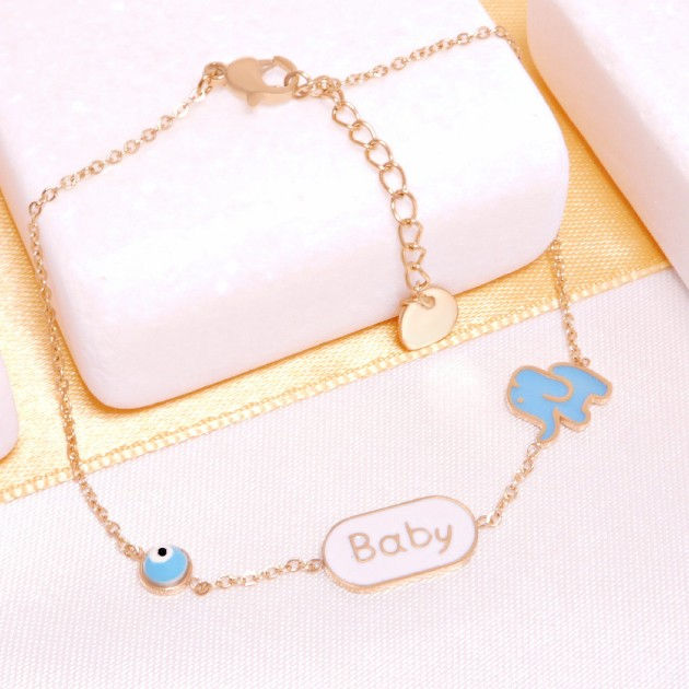 Ατσάλινο βραχιόλι με οβάλ στοιχείο Baby και ματάκι χρυσό