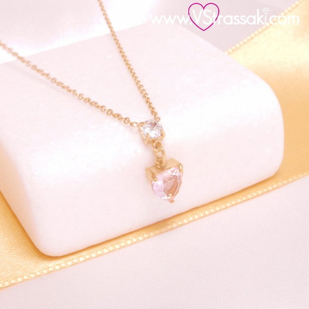 Ατσάλινο διακριτικό κοντό κολιέ με ροζ καρδιά χρυσό