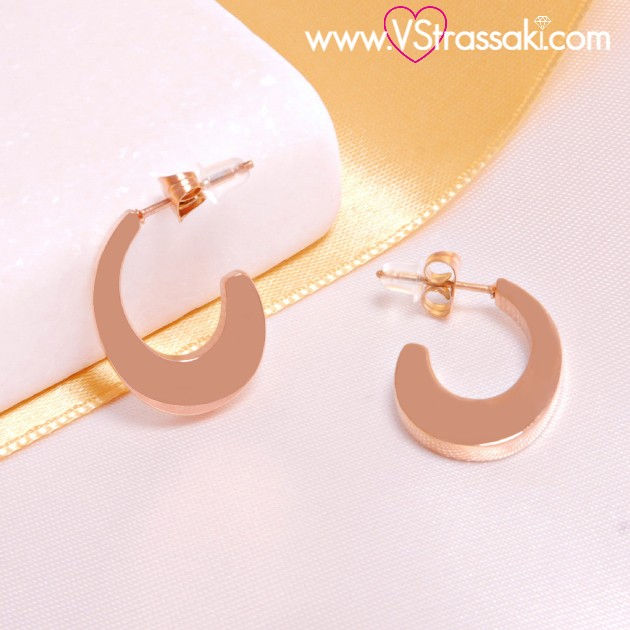 Ατσάλινα σκουλαρίκια οβάλ κρίκοι κοντά 2cm ροζ χρυσό