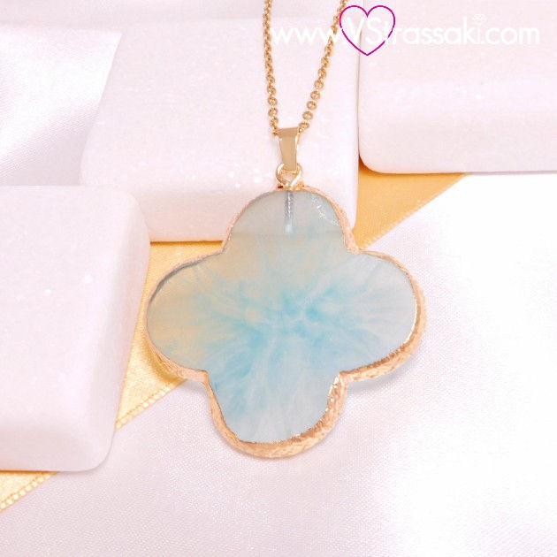 Ατσάλινη αλυσίδα με μεγάλο γαλάζιο σταυρό χρυσό