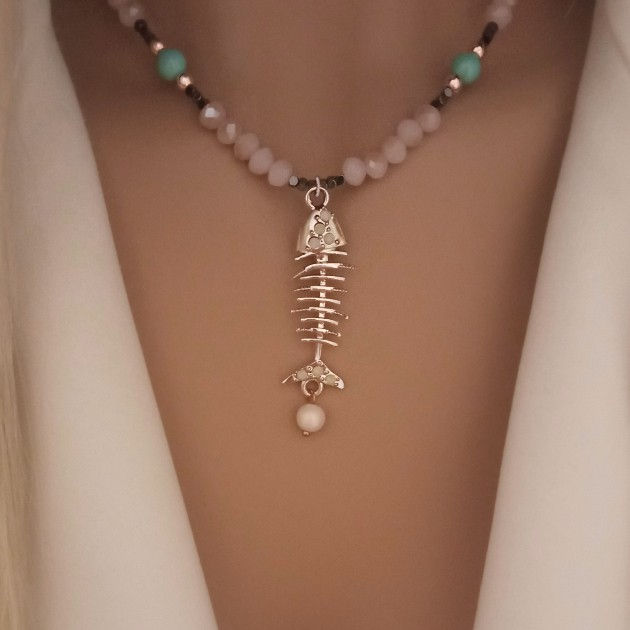 Κολιέ με ψαροκόκαλο από χαλκό και ημιπολύτιμους λίθους