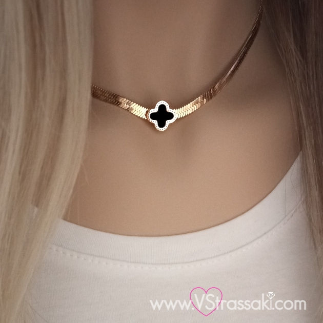 Ατσάλινο κολιέ με αλυσίδα φίδι και σταυρό, χρυσό