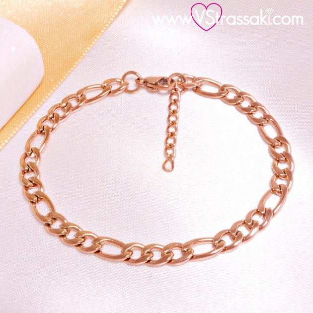 Ατσάλινο βραχιόλι αλυσίδα 5mm ροζ χρυσό