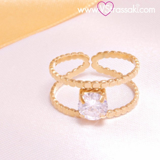 Ατσάλινο δαχτυλίδι με λευκό κρύσταλλο χρυσό