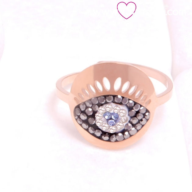 Ατσάλινο δαχτυλίδι με μάτι ροζ χρυσό, γκρι