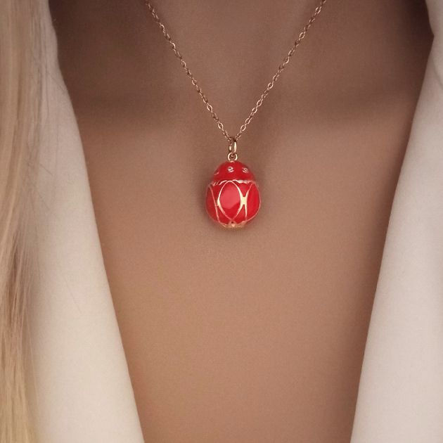 Ατσάλινη αλυσίδα με πασχαλινό ορειχάλκινο κόκκινο αυγό και ζιργκόν χρυσό