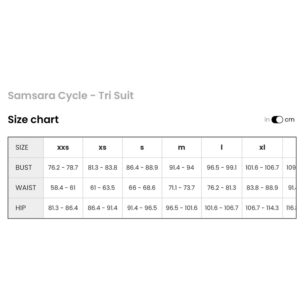 Miniature : Samsara | triathlon performance suit for woman size chart