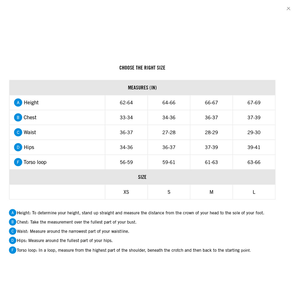 Miniature : Womens wetsuit black and blue size chart