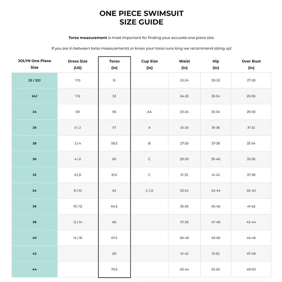Miniature : JOLYN | One-piece swimwear for women size chart