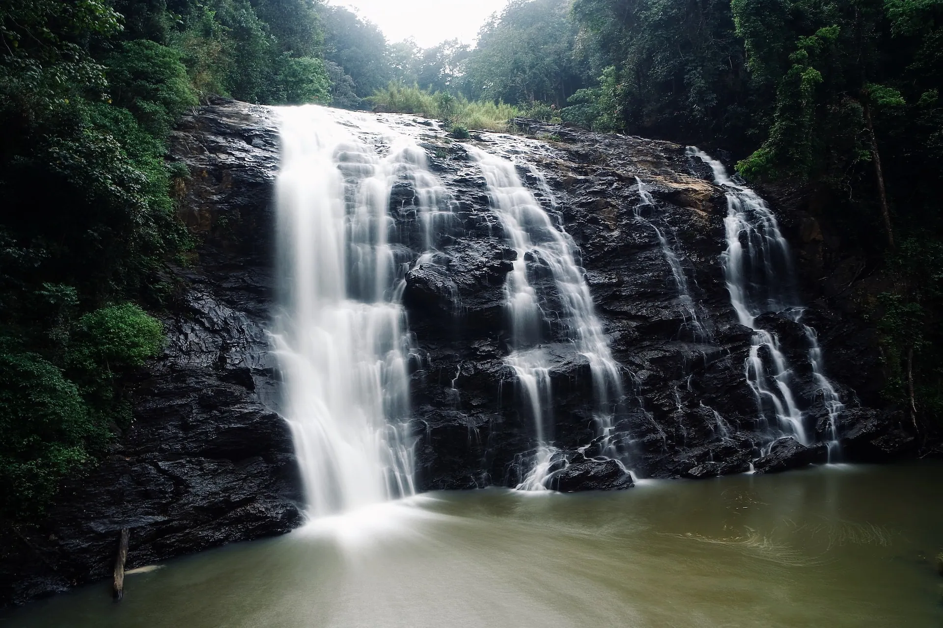 Water falling downstream through mountain