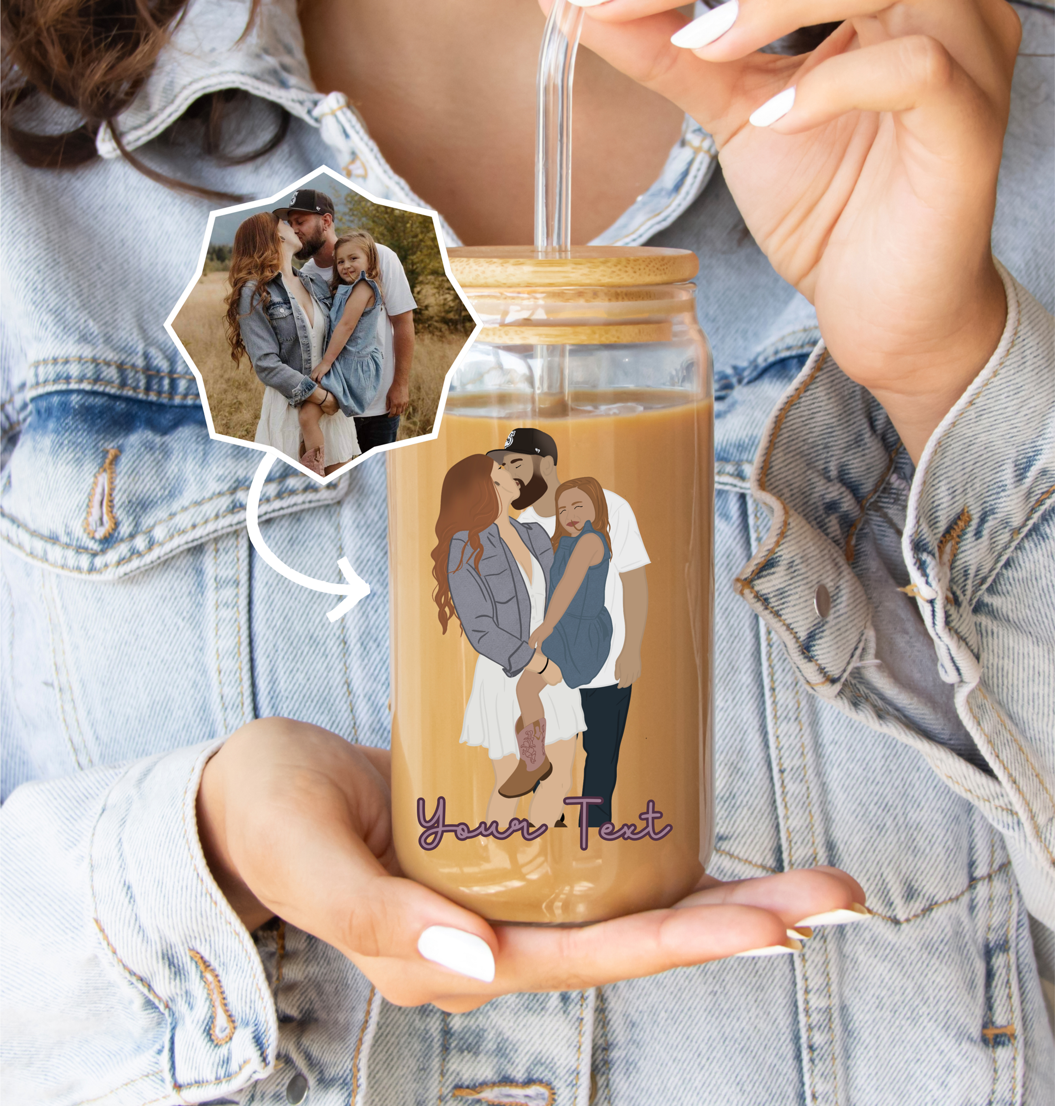 Custom Drawn Portrait, 16oz Glass Tumbler