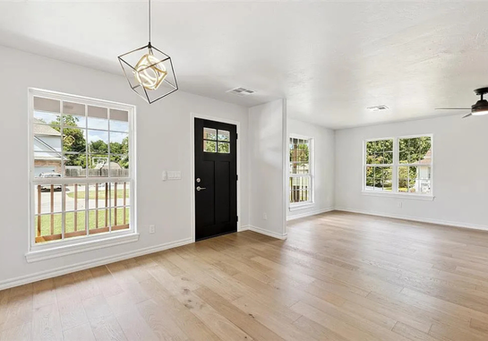 The living room of a residential remodel by EBR Construction.
