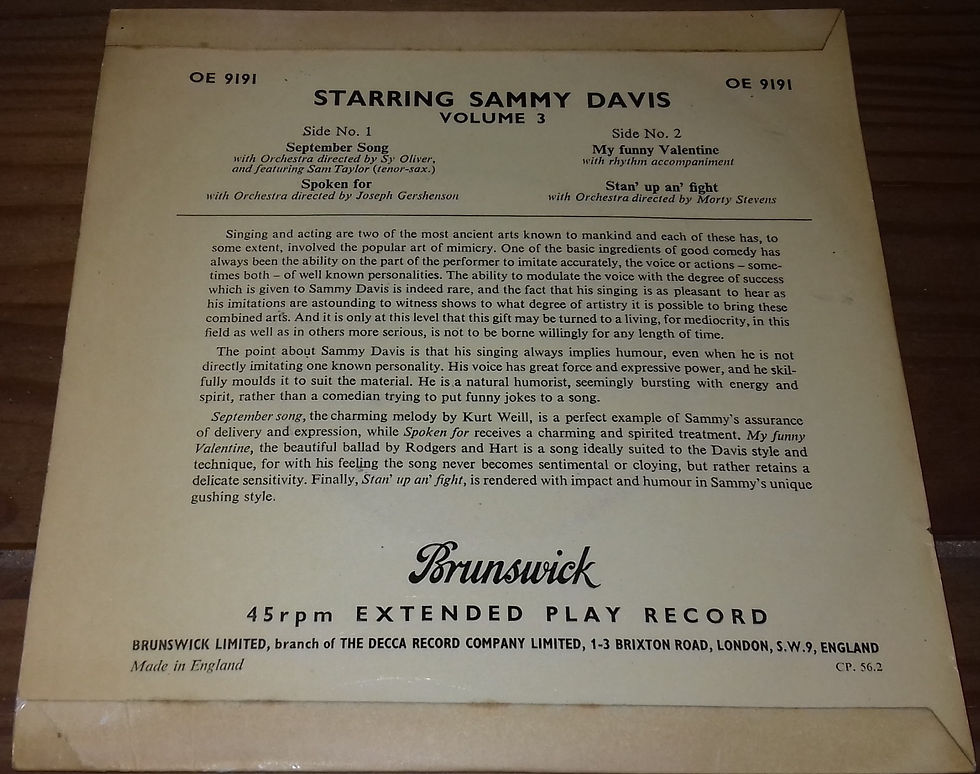 Thumbnail: Sammy Davis Jr. - Starring Sammy Davis Volume 3 (7", EP) (Brunswick)