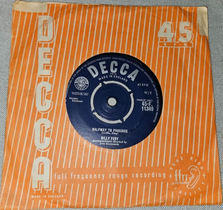 Billy Fury - Halfway To Paradise (7", Single, RP) (Decca)