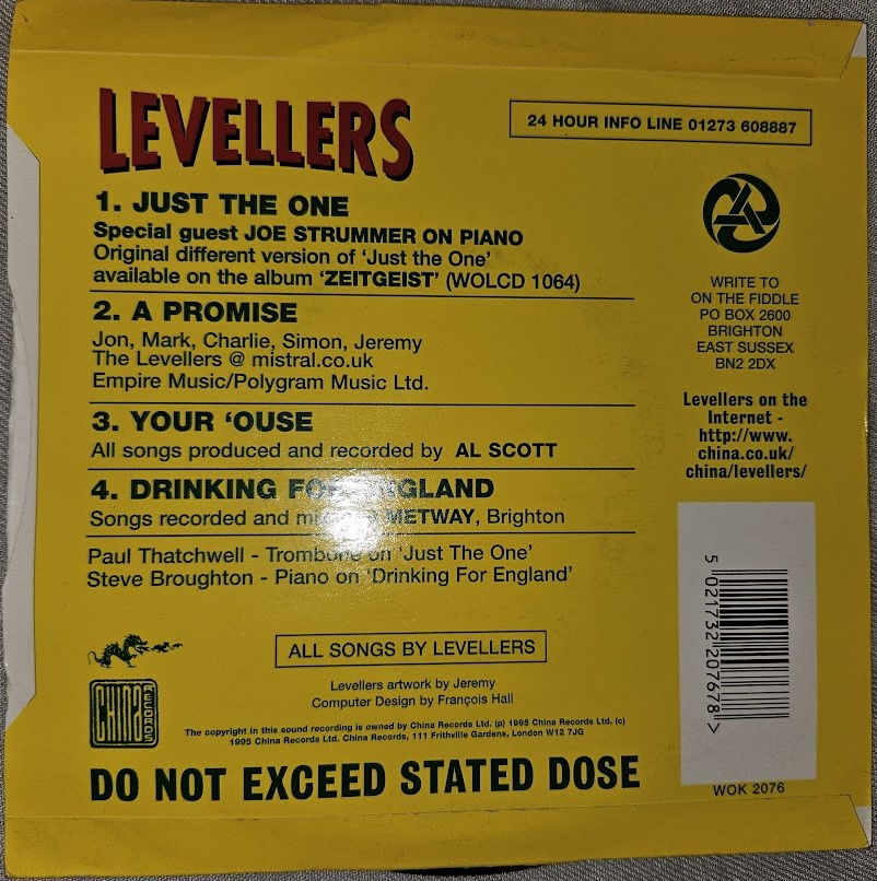 Miniatura: Levellers* - Just The One (7", EP) (China Records)