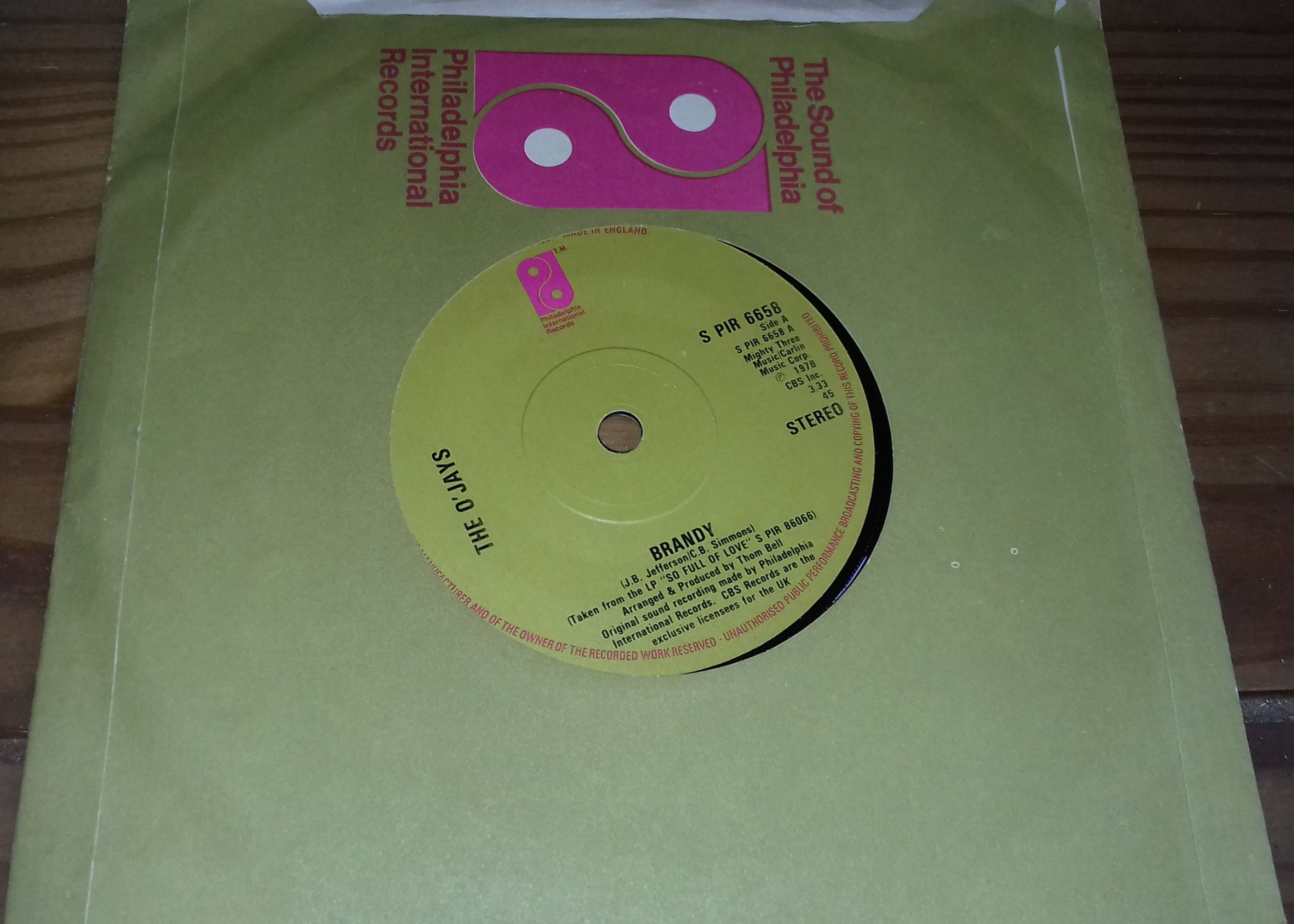 The O'Jays - Brandy (7", Single, Sol) (Philadelphia International Records)