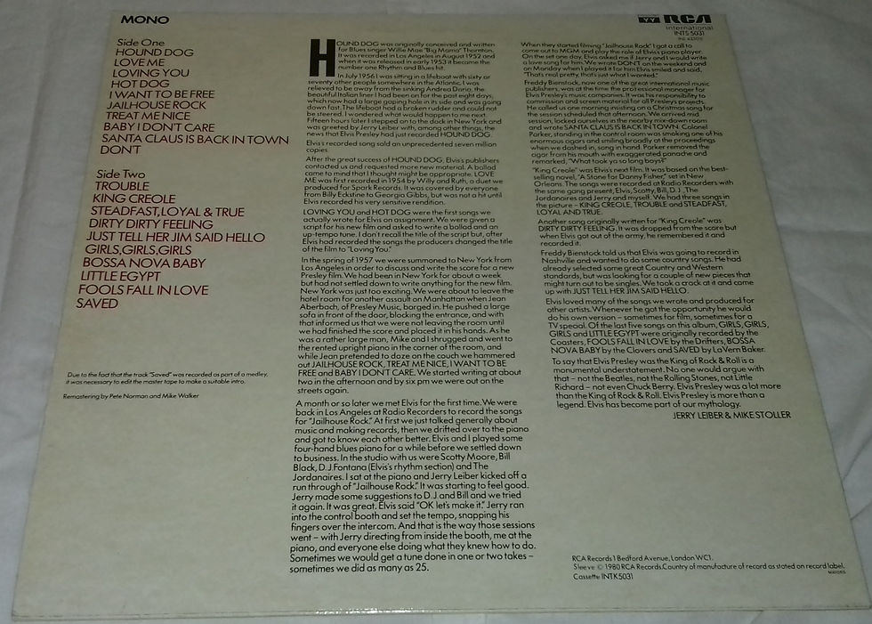Miniatyrbild: Elvis Presley - Elvis Presley Sings Leiber & Stoller (LP, Comp, Mono) (RCA Inter
