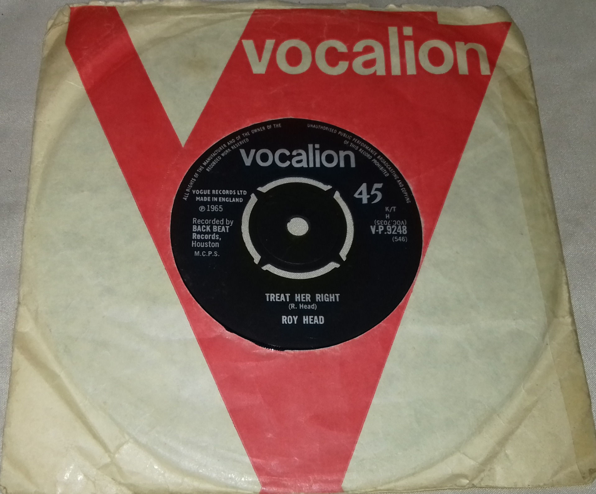 Roy Head - Treat Her Right (7", Single) (Vocalion (3))