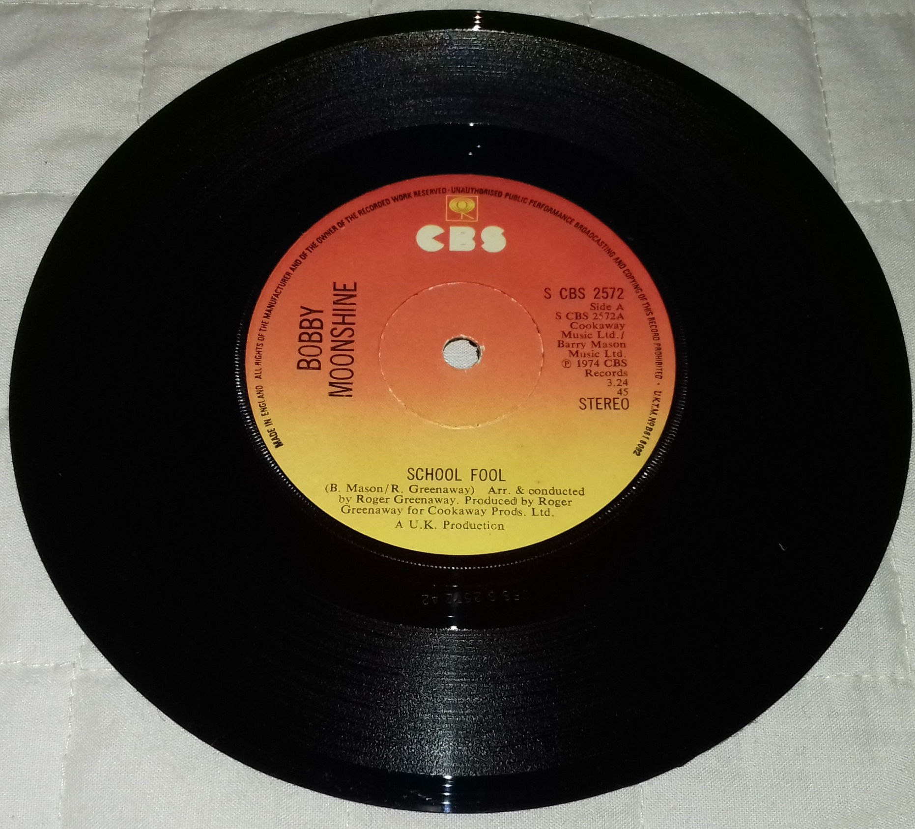 Bobby Moonshine - School Fool (7", Single, Sol) (CBS)