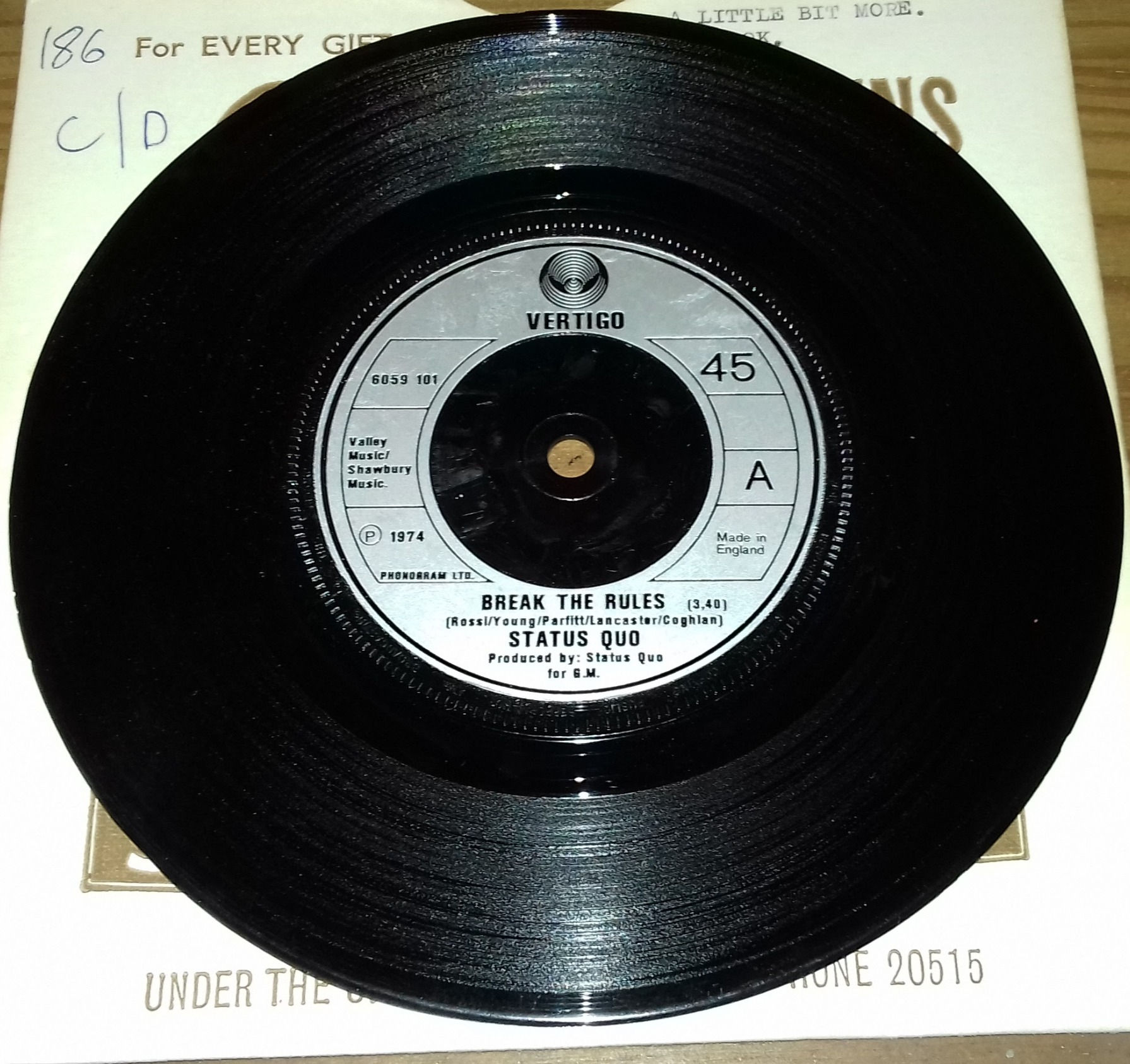 Status Quo - Break The Rules (7", Single) (Vertigo)