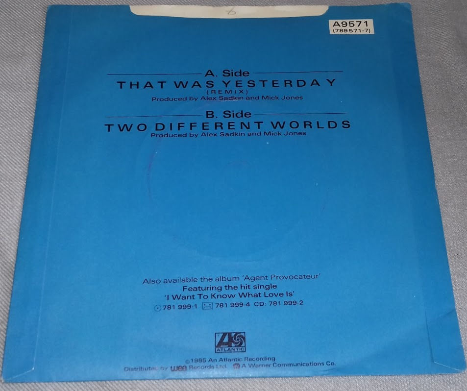 Miniatura: Foreigner - That Was Yesterday (7", Single, Blu) (Atlantic, Atlantic)