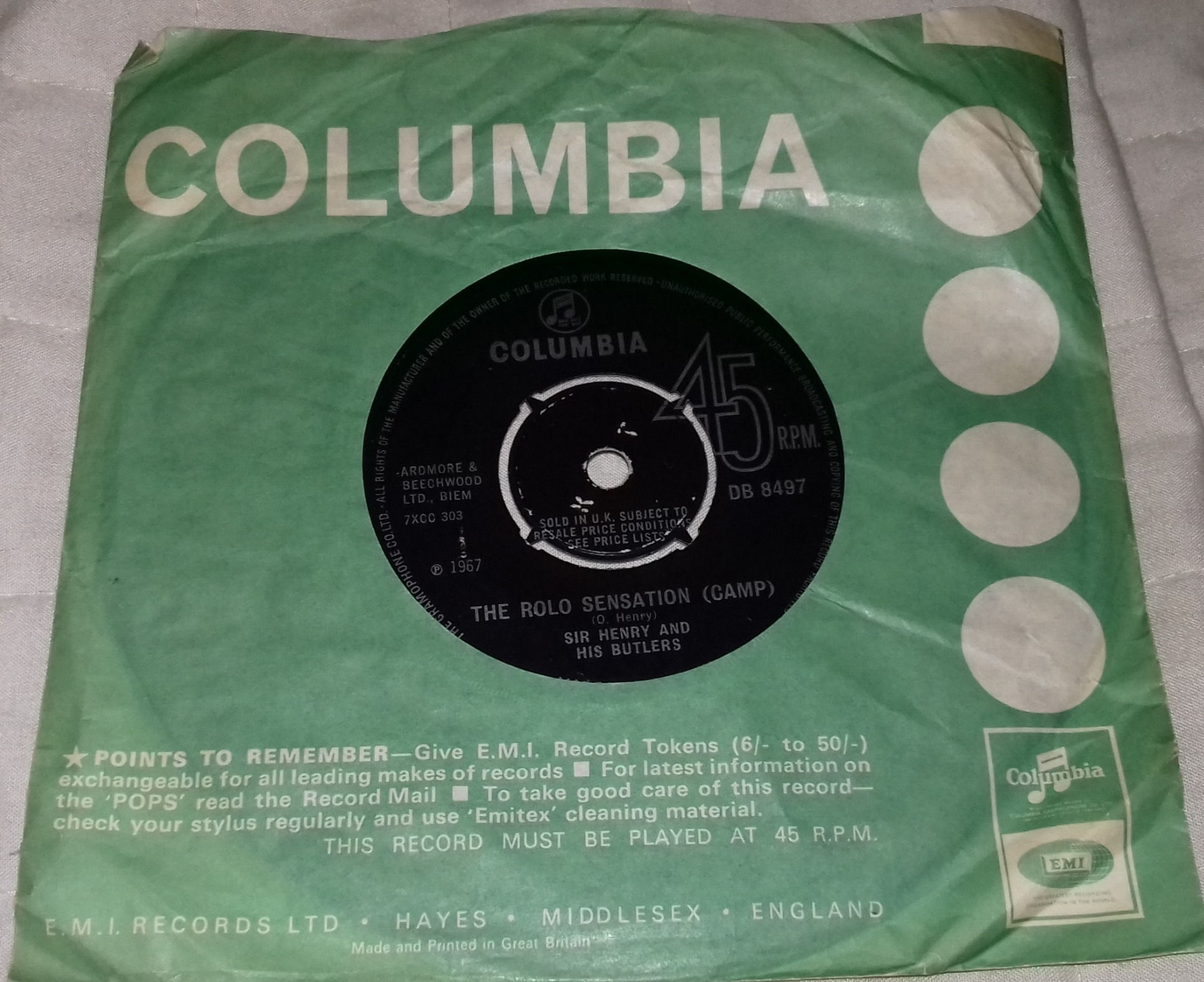 Sir Henry And His Butlers* - The Rolo Sensation (Camp) (7", Single) (Columbia)