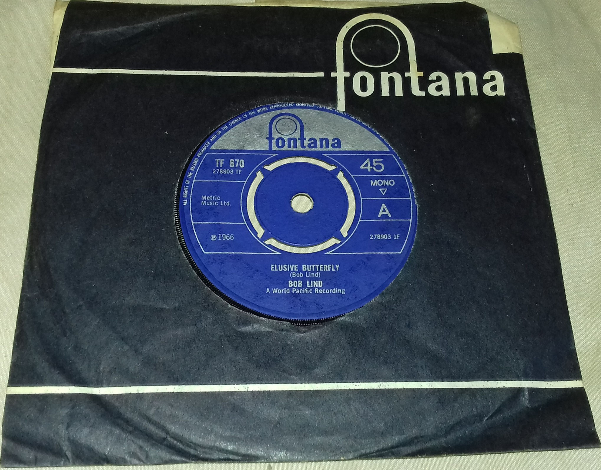 Bob Lind - Elusive Butterfly (7", Single, Mono, 4-p) (Fontana)