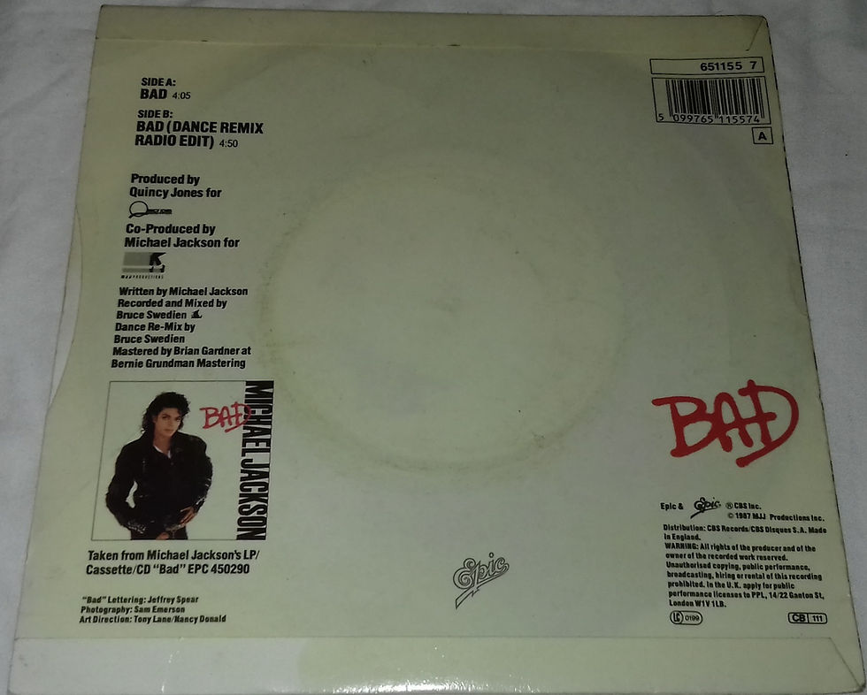Miniatyrbild: Michael Jackson - Bad (7", Single) (Epic)