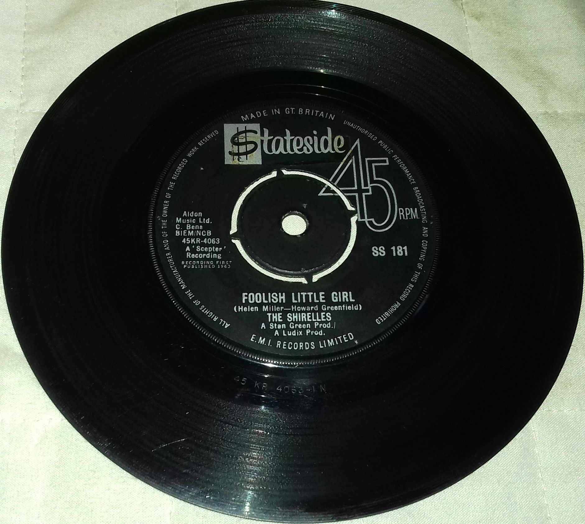 The Shirelles - Foolish Little Girl (7", Single) (Stateside)