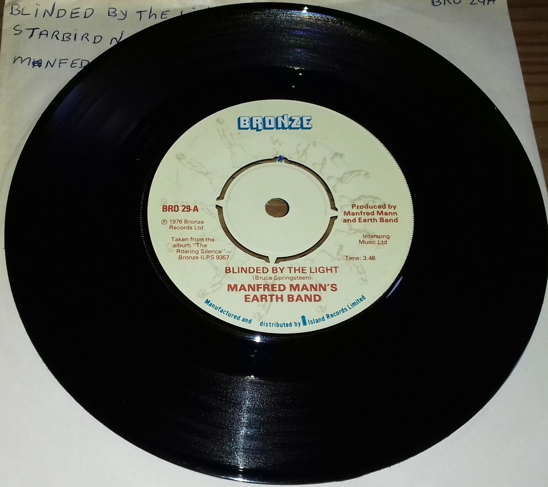 Manfred Mann's Earth Band - Blinded By The Light (7", Single, Kno) (Bronze)