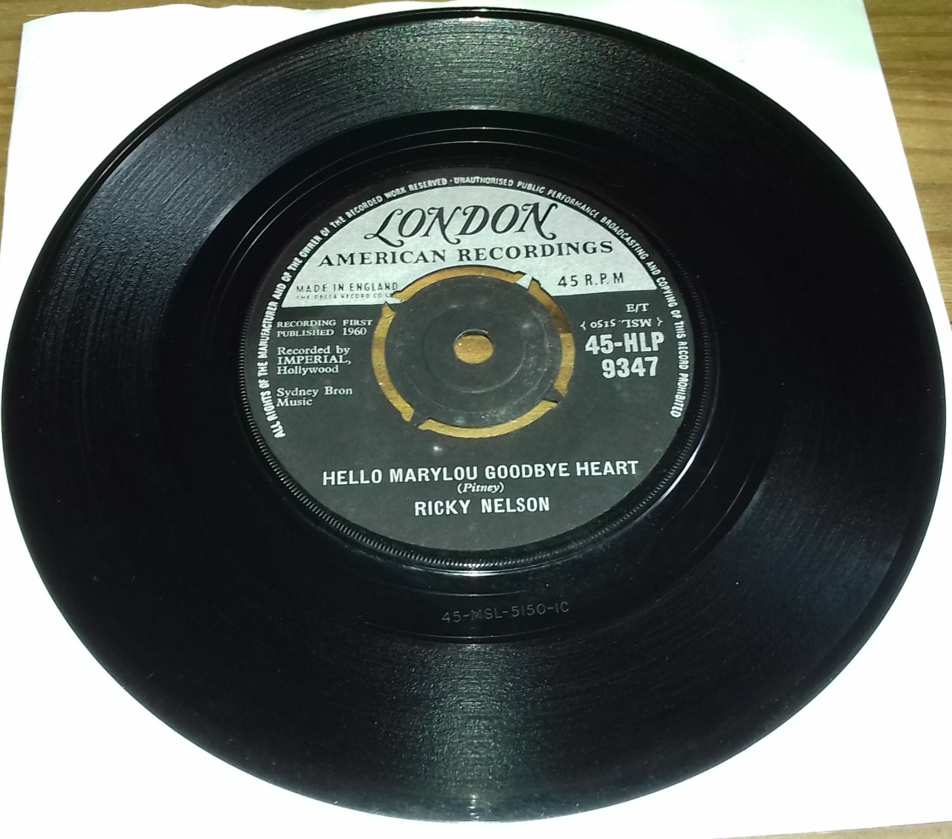 Ricky Nelson - Hello Marylou Goodbye Heart / Travelin' Man (7", Single) (Lon
