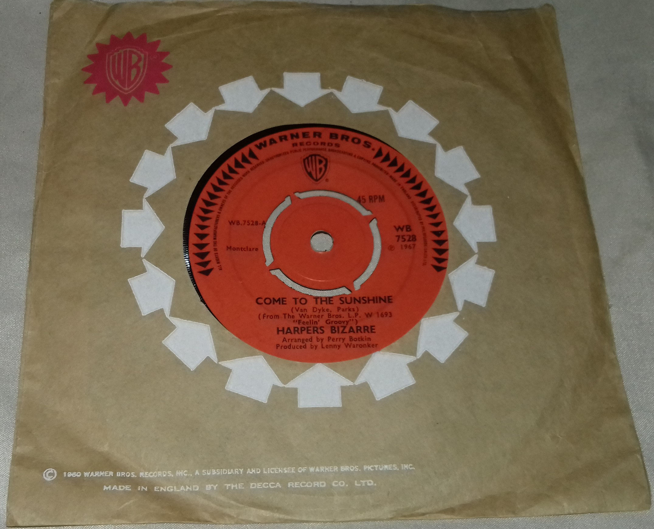 Harpers Bizarre - Come To The Sunshine (7", Single) (Warner Bros. Records)