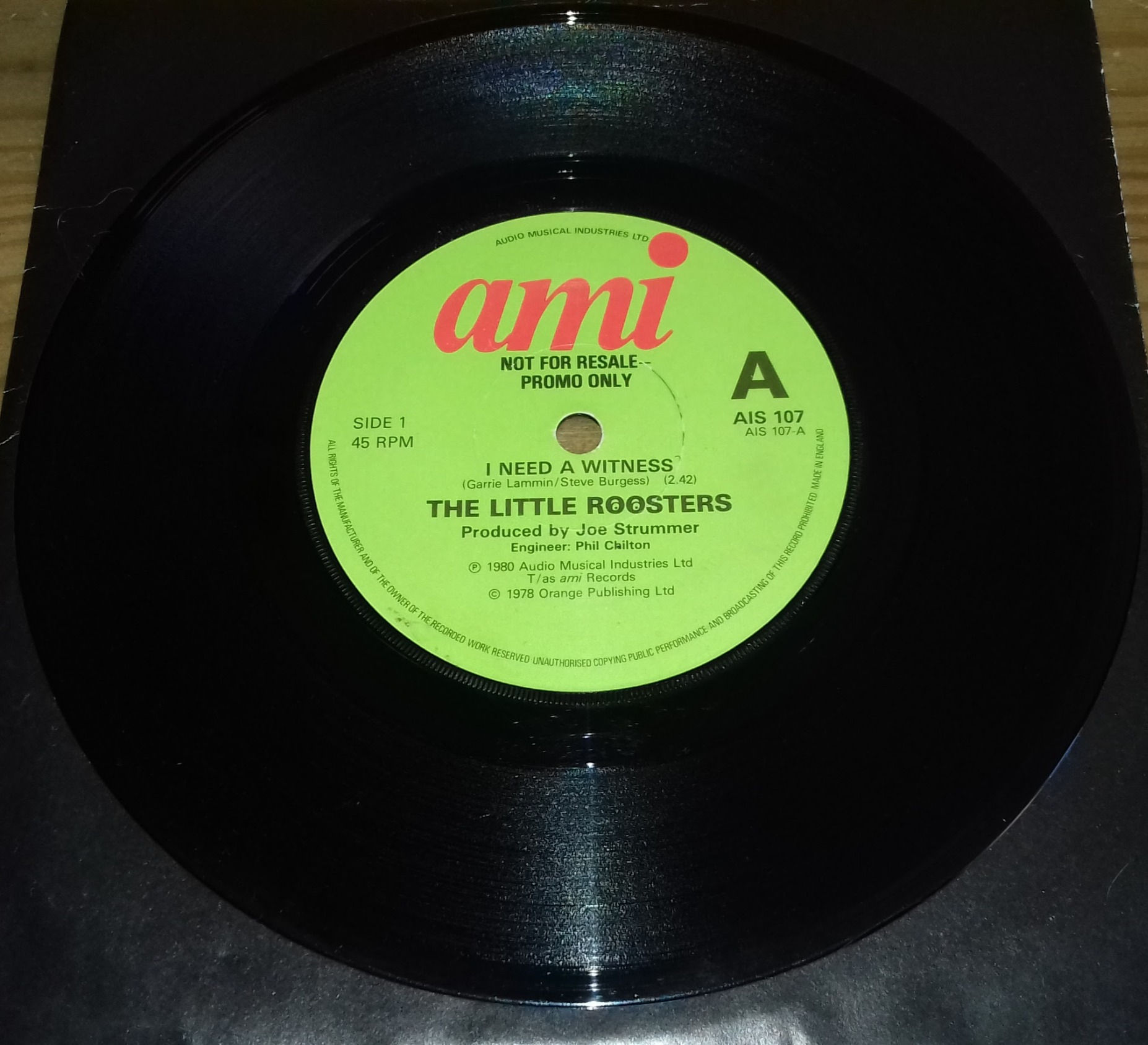 The Little Roosters - I Need A Witness (7", Promo) (Ami (4))