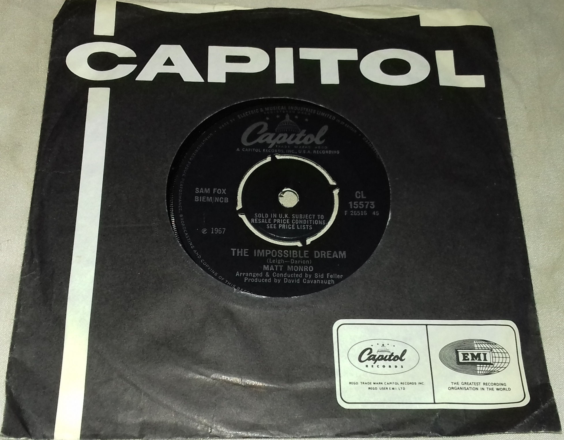 Matt Monro - The Impossible Dream (7", Single, 4 p) (Capitol Records)