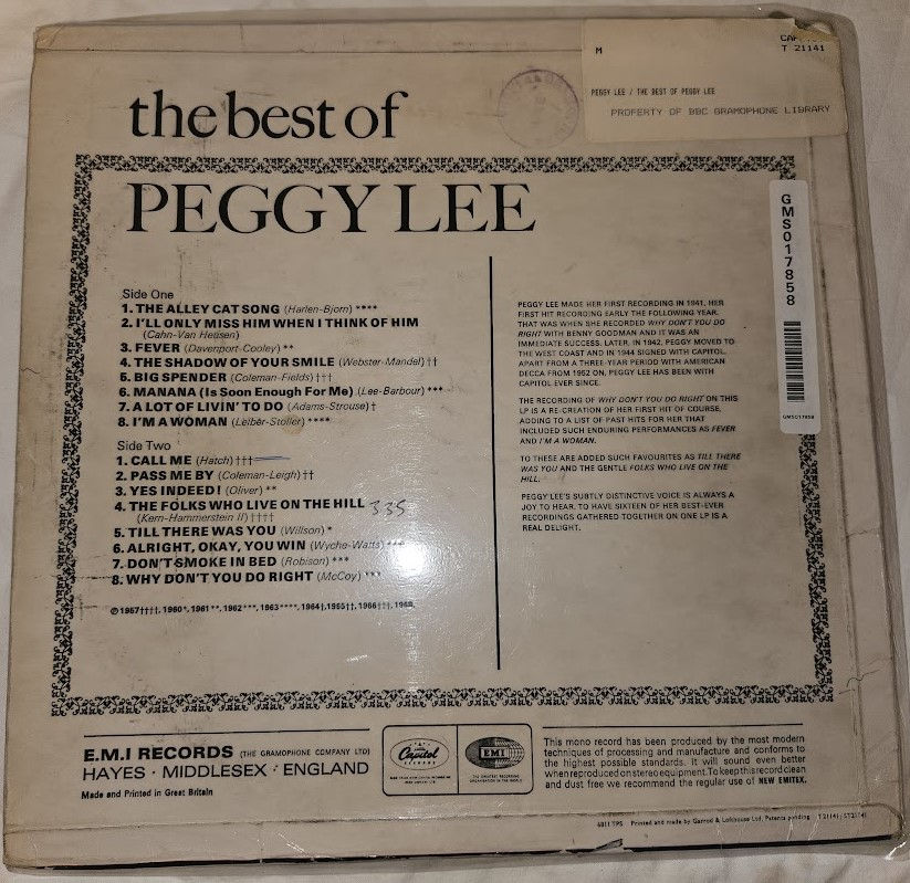 Thumbnail: Peggy Lee - The Best Of Peggy Lee (LP, Comp, Mono) (Capitol Records)