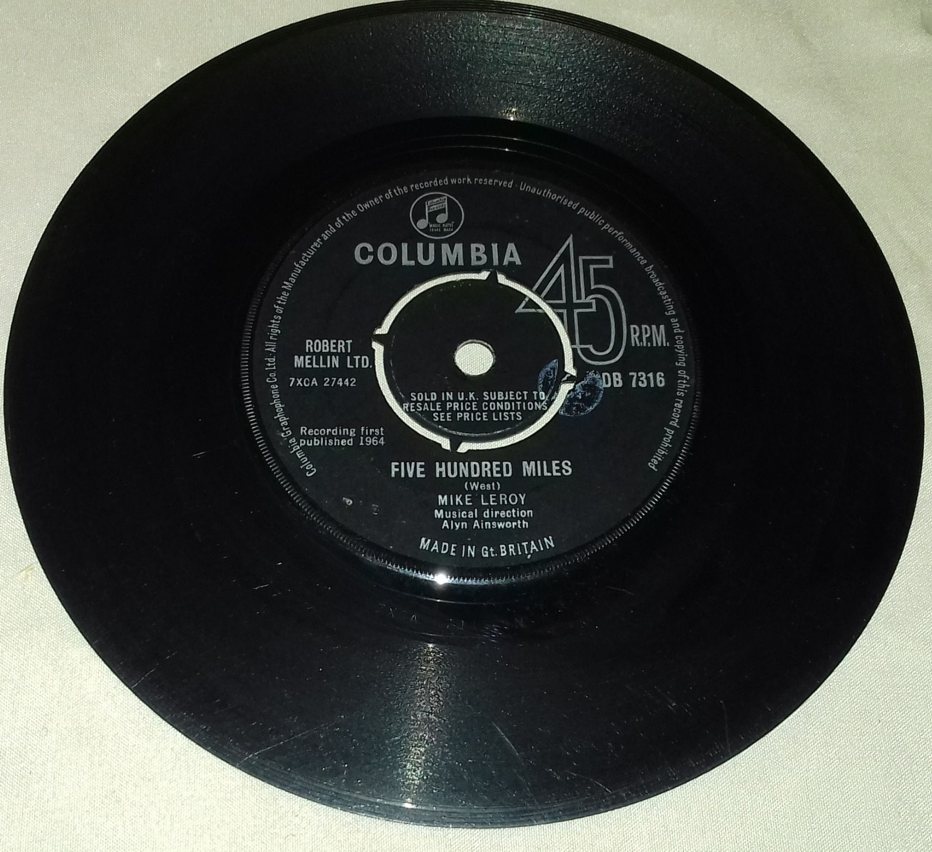 Mike Leroy - Five Hundred Miles (7") (Columbia)