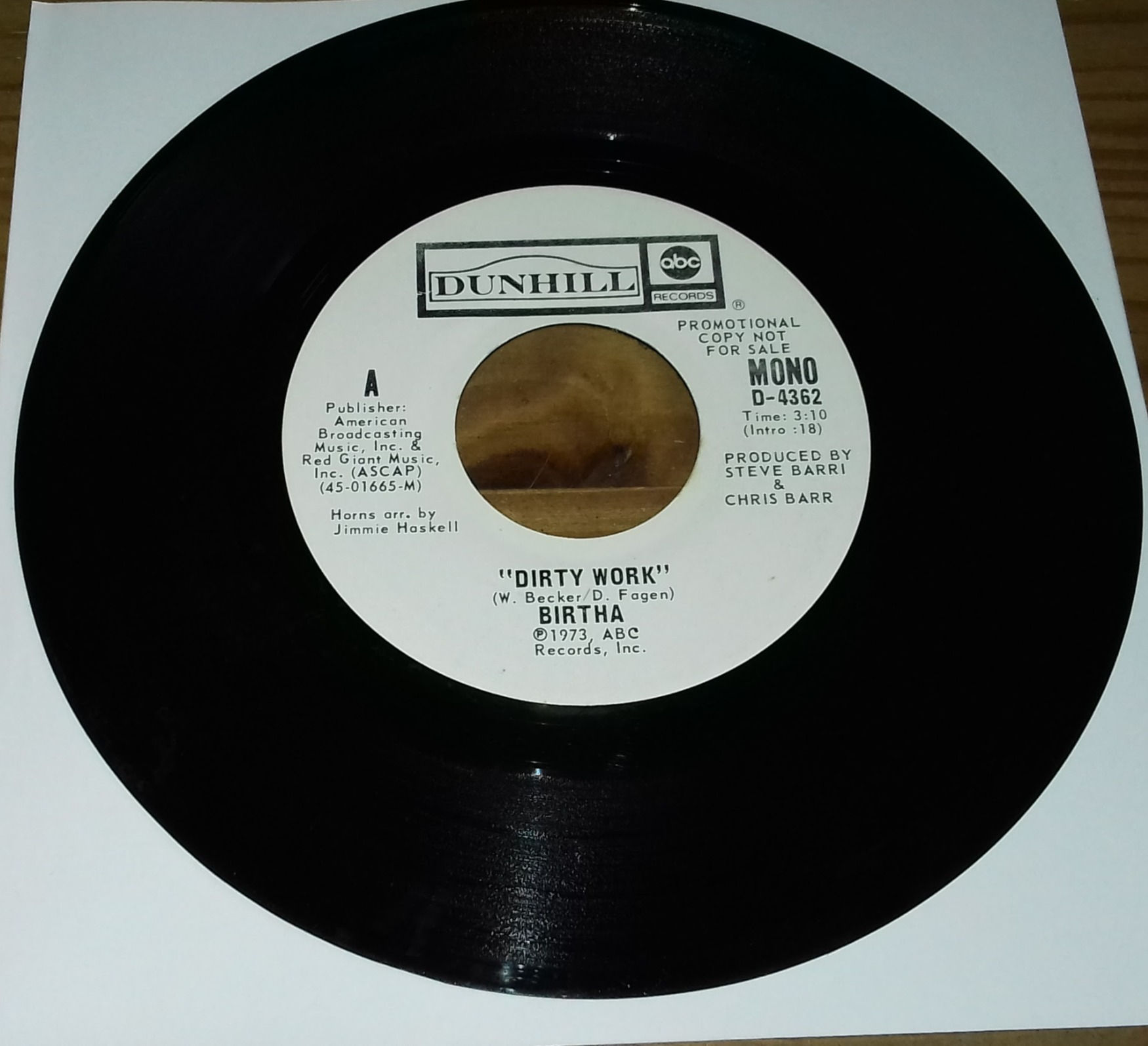 Birtha - Dirty Work (7", Promo) (ABC/Dunhill Records)