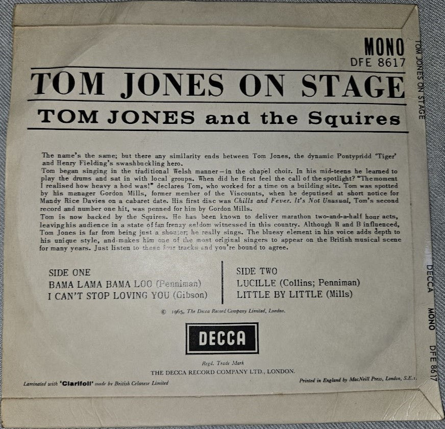 Miniatyrbild: Tom Jones And The Squires  - On Stage (7", EP, Mono) (Decca)