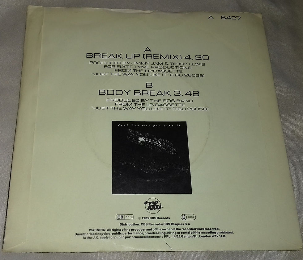 ภาพขนาดย่อ: The S.O.S. Band - Break Up (Remix) (7", Single) (Tabu Records)