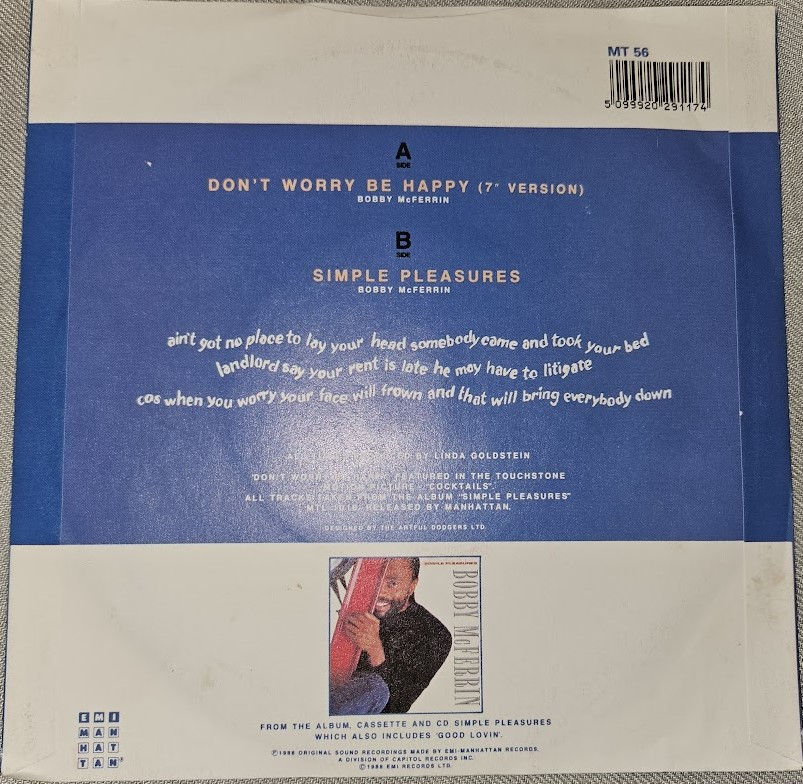 Thumbnail: Bobby McFerrin - Don't Worry, Be Happy (7", Single) (EMI-Manhattan Records)
