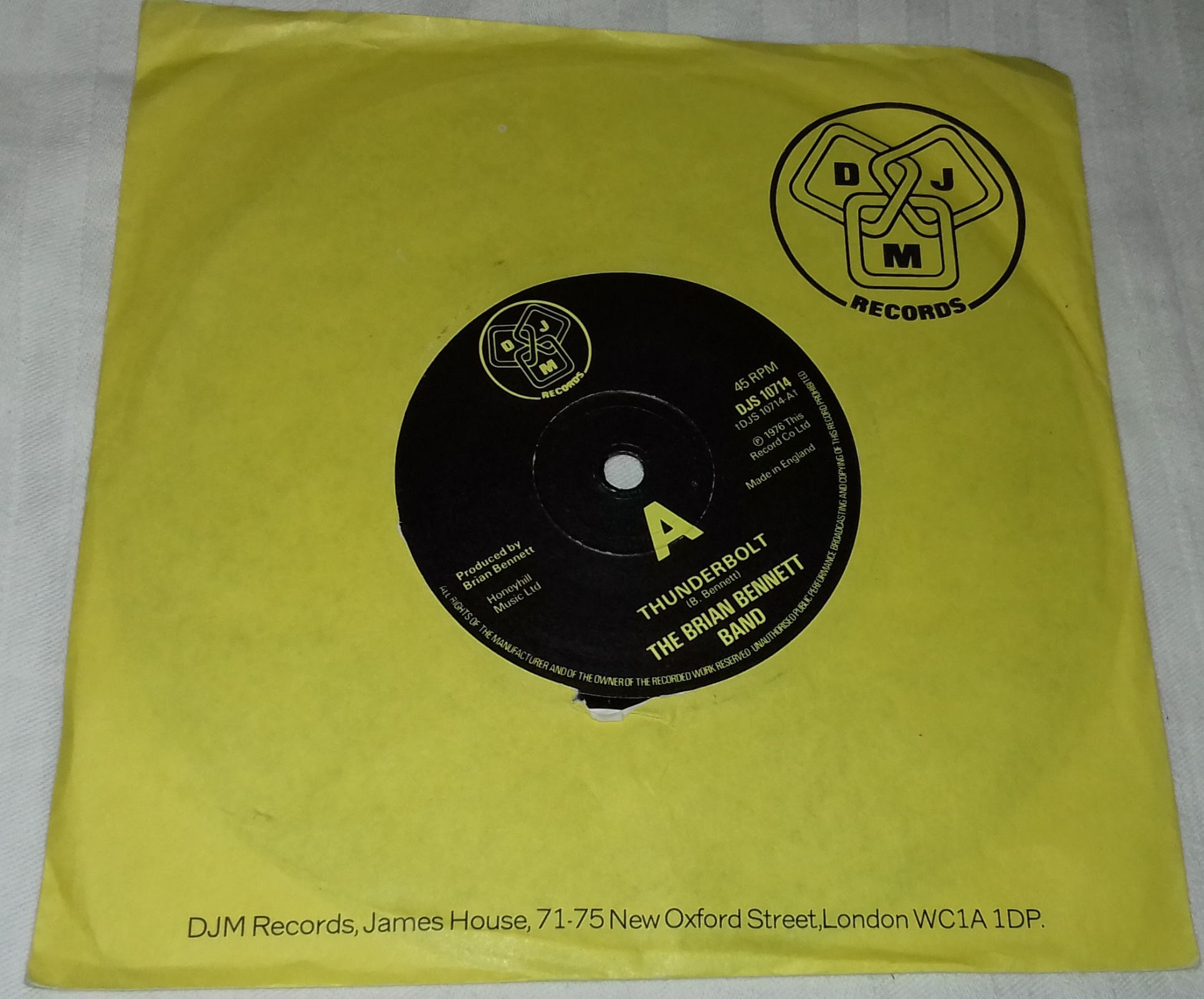 The Brian Bennett Band* - Thunderbolt (7") (DJM Records (2))