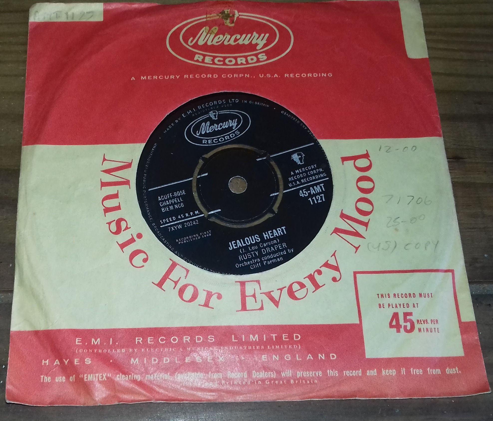 Rusty Draper - Jealous Heart (7", Single) (Mercury)