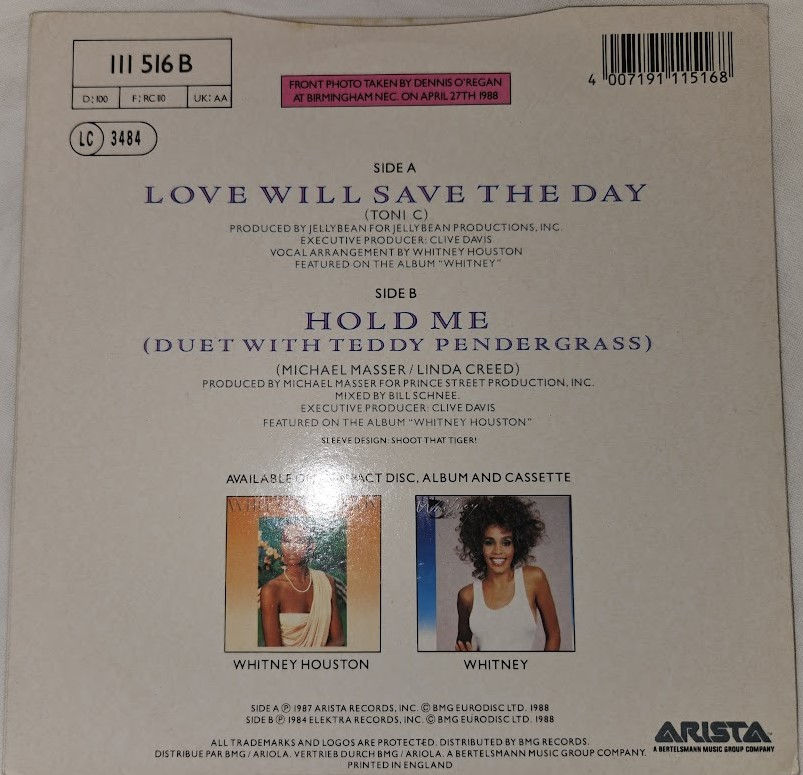 תמונה ממוזערת: Whitney Houston - Love Will Save The Day (7", Single, S/Edition, Bir) (Arista, A