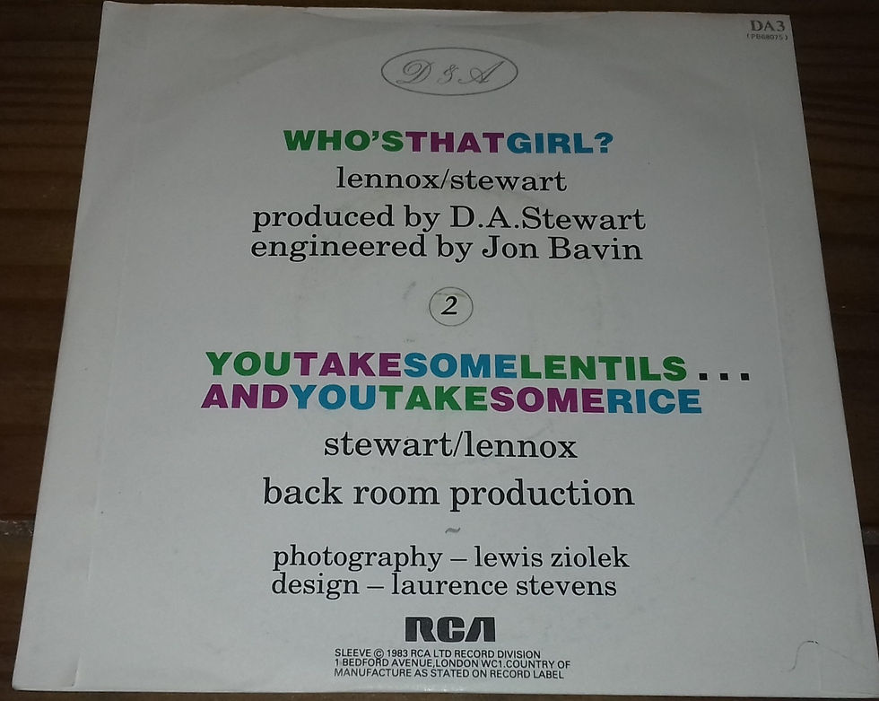 Pikkukuva: Eurythmics - Who's That Girl? (7", Single, Sol) (RCA, RCA)