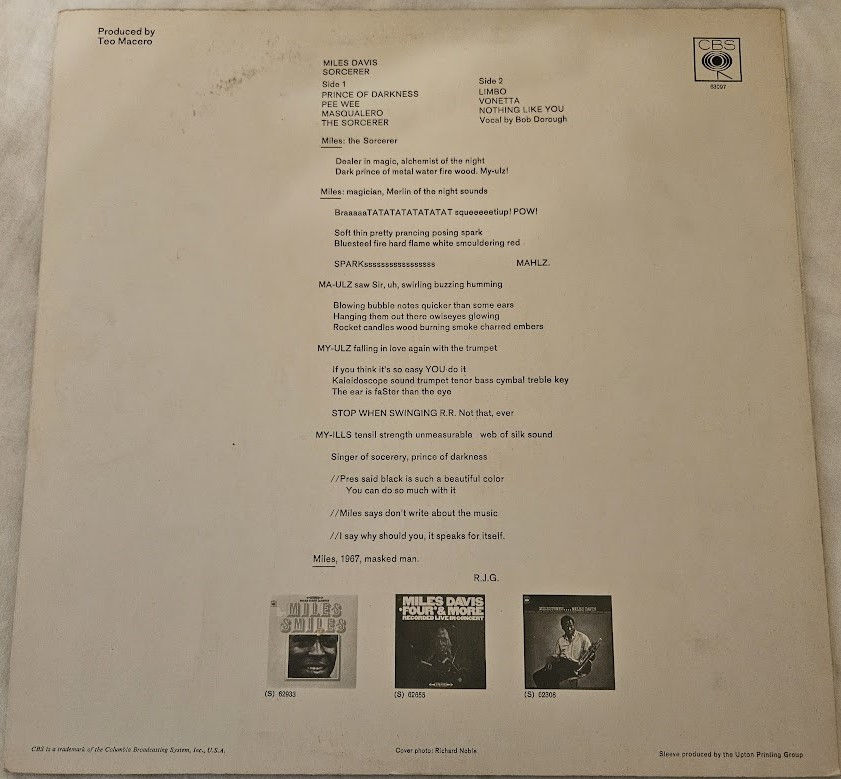 Pikkukuva: Miles Davis - Sorcerer (LP, Album, Mono) (CBS, CBS)