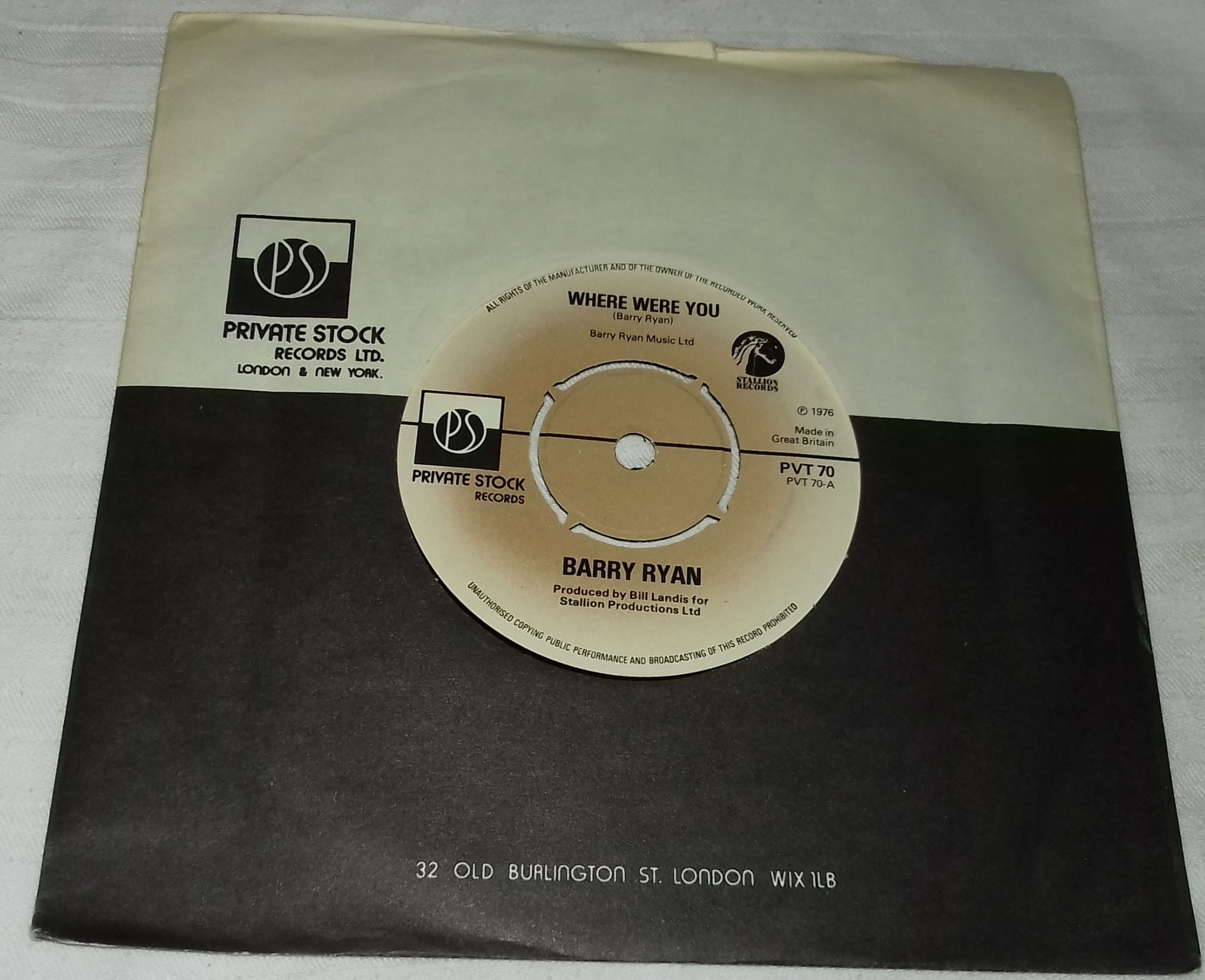 Barry Ryan - Where Were You (7") (Private Stock, Stallion Records (3))