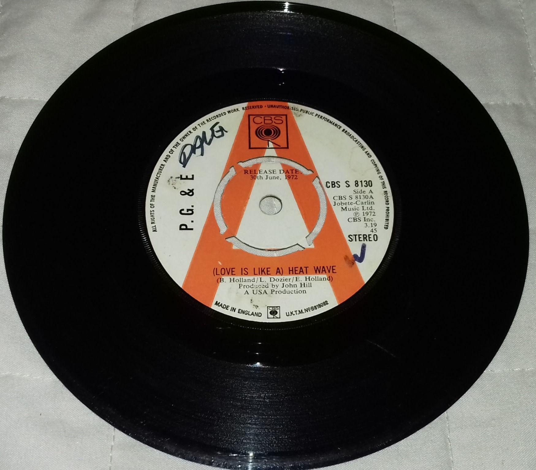 P. G. & E* - (Love Is Like A) Heat Wave / We Did What We Could Do (7", Single, P