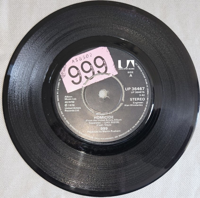 999 - Homicide (7", Single, Pus) (United Artists Records)